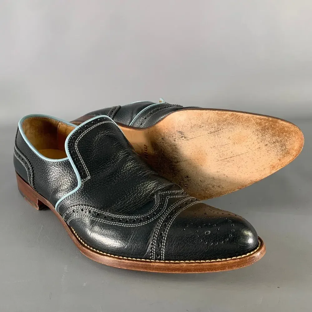 MIU MIU Size 9 Navy Light Blue Leather Spectator Loafers
